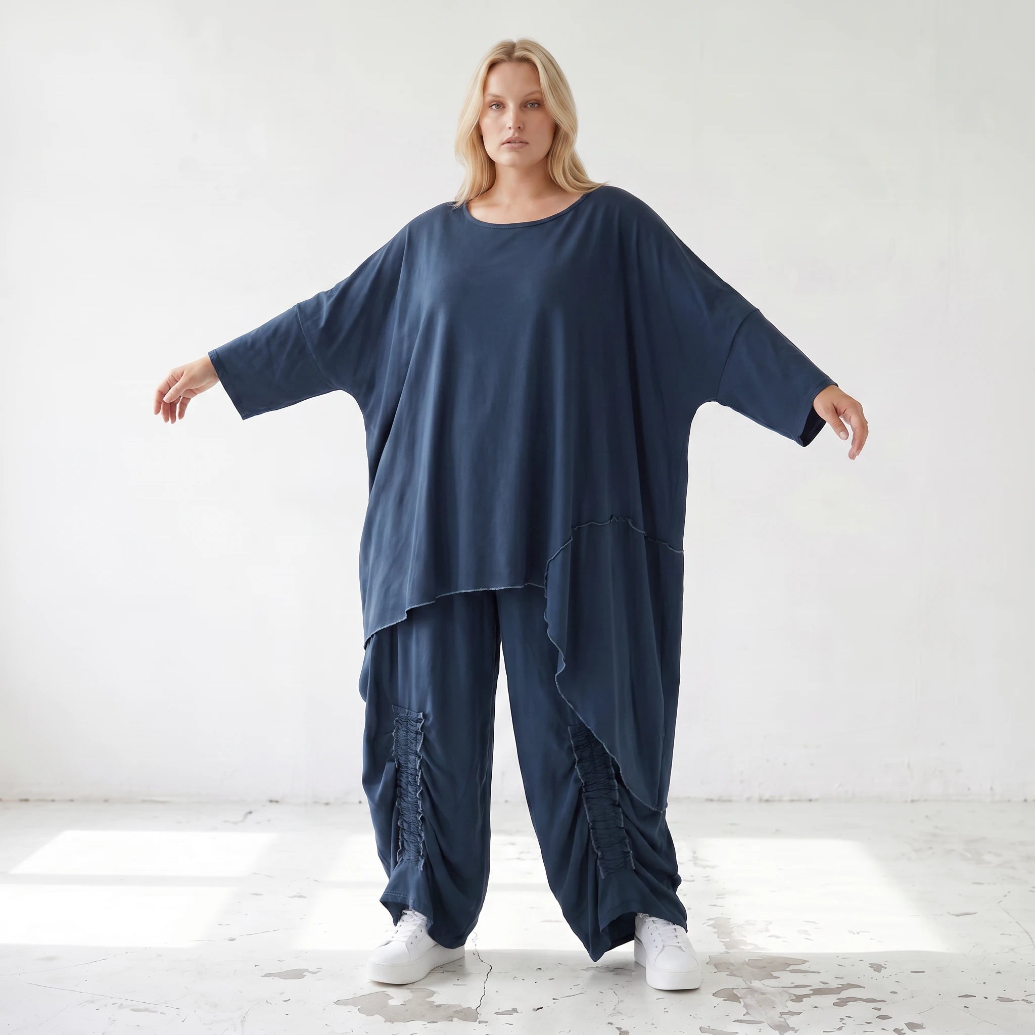 Damen Shirt Lagenlook Lyocell Petrol, gerader Schnitt, Kurzarm, Oversize große Größen – AKH Premium