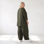 Damen Hose Lagenlook Lyocell Khaki, Ballonschnitt, Oversize große Größen – AKH Premium