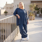 Damen Hose Lagenlook Lyocell Petrol, Ballonschnitt, Flügeltaschen, Oversize große Größen – AKH Premium