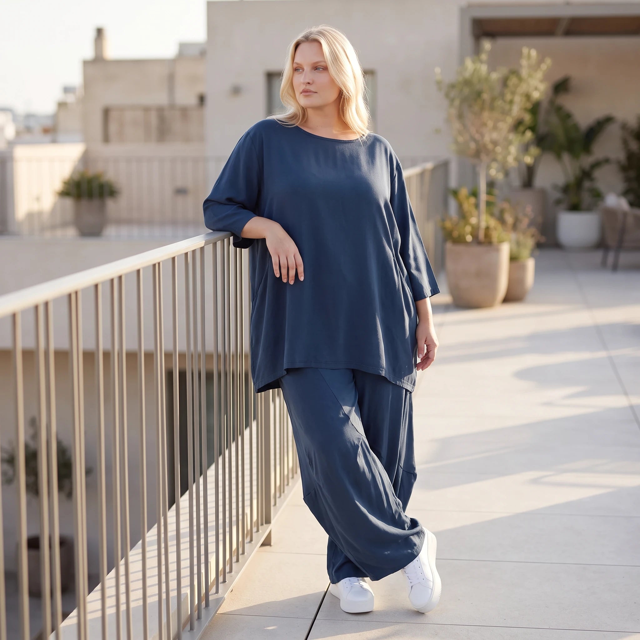 Damen Hose Lagenlook Lyocell Petrol, Ballonschnitt, Flügeltaschen, Oversize große Größen – AKH Premium