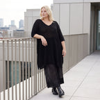 Damen Shirt Lagenlook Baumwolle Schwarz, A-Form, Langarm, V-Ausschnitt, Oversize große Größen – AKH Premium