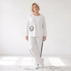 French Terry Sweatshirt mit Smileyprint an asymmetrischer Tasche Rundhals und 7/8-Arm