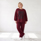 Kastiges Langarmshirt aus French Terry mit Statement Print und sichtbaren Außennähten