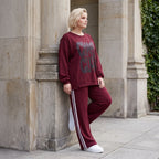 Kastiges Langarmshirt aus French Terry mit Statement Print und sichtbaren Außennähten