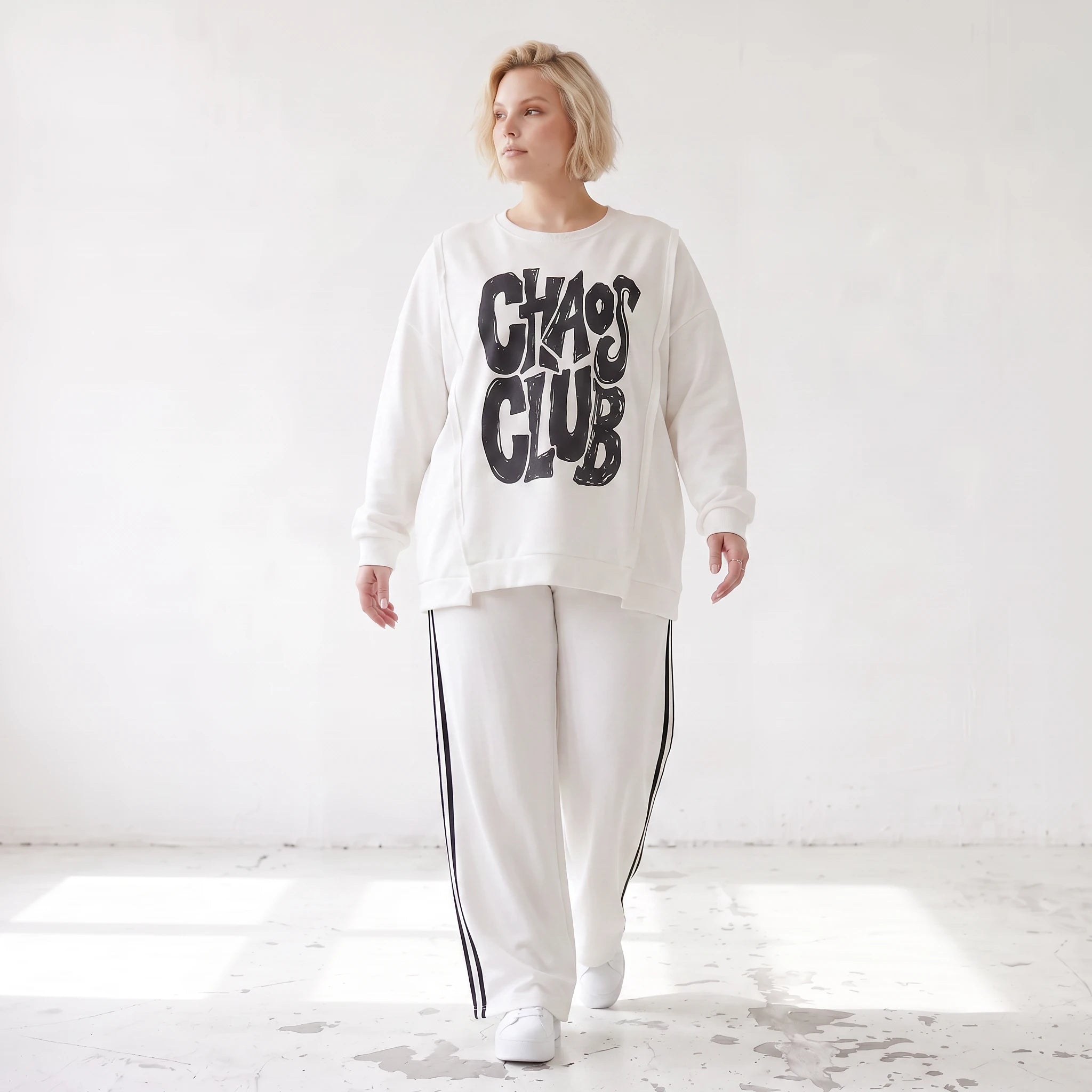 Kastiges Langarmshirt mit Statement Print und Außennähten aus French Terry Stretch urban