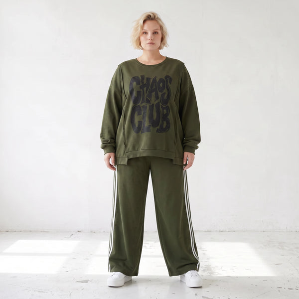 Langarmshirt kastig aus weichem French Terry mit Chaos Club Print und sichtbaren Nähten