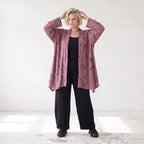 Weinroter Cardigan in A-Linie mit U-Ausschnitt Sternenmotiv im Destroyedlook Taschen