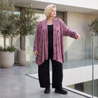 Weinroter Cardigan in A-Linie mit U-Ausschnitt Sternenmotiv im Destroyedlook Taschen