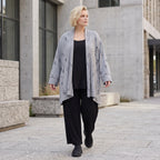 Cardigan aus staubgrauem Jersey mit Sternenmotiv in Destroyed Optik und offenem Schnitt