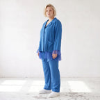 Royalblaue Schlupfhose mit geradem Bein elastisch mit Zierklappen und sichtbarer Naht