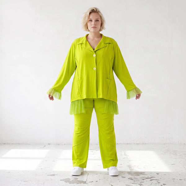 Limette Travellerbluse in A-Linie mit Hemdkragen locker fallend formstabil bequem sanft