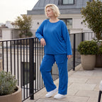 Royalblaues Langarmshirt in Travellerqualität mit Stretch kastigem Schnitt und Tunnelzug