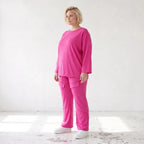Langarmshirt in Fuchsia aus Travellerstoff mit Stretch kastig geschnitten mit Tunnelzug