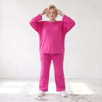Langarmshirt in Fuchsia aus Travellerstoff mit Stretch kastig geschnitten mit Tunnelzug