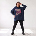Dunkelblaues Kapuzensweatshirt mit Leoprint aus French Terry mit gerader Silhouette