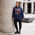Dunkelblaues Kapuzensweatshirt mit Leoprint aus French Terry mit gerader Silhouette