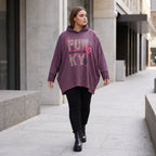 Fliederner Kapuzenpullover mit Leoprint aus French Terry mit Stretch und Seitentaschen