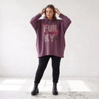 Fliederner Kapuzenpullover mit Leoprint aus French Terry mit Stretch und Seitentaschen