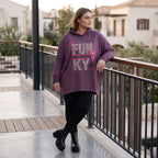 Fliederner Kapuzenpullover mit Leoprint aus French Terry mit Stretch und Seitentaschen