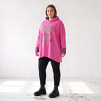 Pinke Leoprint Kapuzensweatjacke aus Baumwollmix mit French Terry und verlängertem Rücken