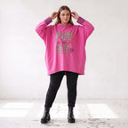 Pinke Leoprint Kapuzensweatjacke aus Baumwollmix mit French Terry und verlängertem Rücken