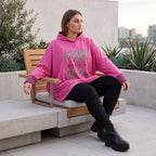 Pinke Leoprint Kapuzensweatjacke aus Baumwollmix mit French Terry und verlängertem Rücken