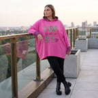 Pinke Leoprint Kapuzensweatjacke aus Baumwollmix mit French Terry und verlängertem Rücken
