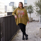 Kapuzensweatshirt in Camel mit Leoprint aus French Terry in gerader Form länger hinten