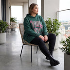Grüner Leoprint Kapuzenpulli aus French Terry mit Seitentaschen und Vokuhila Effekt