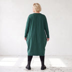 Ballonkleid in OldGreen aus French Terry mit Rundhals und Langarm mit Seitennahttaschen