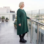 Ballonkleid in OldGreen aus French Terry mit Rundhals und Langarm mit Seitennahttaschen