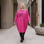 Altrosa Ballonkleid aus weichem French Terry mit Stretch und Faltennaht in Ballonform