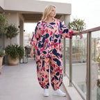 Satinshirt in Rose/Blau/Pink mit floralem Print in A-Linie fließend und weich fallend