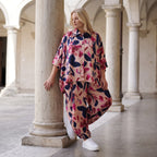 Satinbluse mit floralem Rose/Blau/Pink Print Hemdkragen Knopfleiste in gerundeter Form