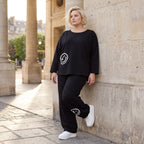 Oversized Hose aus flauschigem French Terry mit Smileydruck und bequem gesmoktem Saum