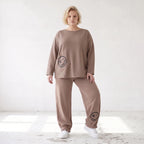 French-Terry Oversizedhose mit Smiley-Print gesmoktem Saum und Seitentaschen Streetstyle