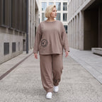 French-Terry Oversizedhose mit Smiley-Print gesmoktem Saum und Seitentaschen Streetstyle