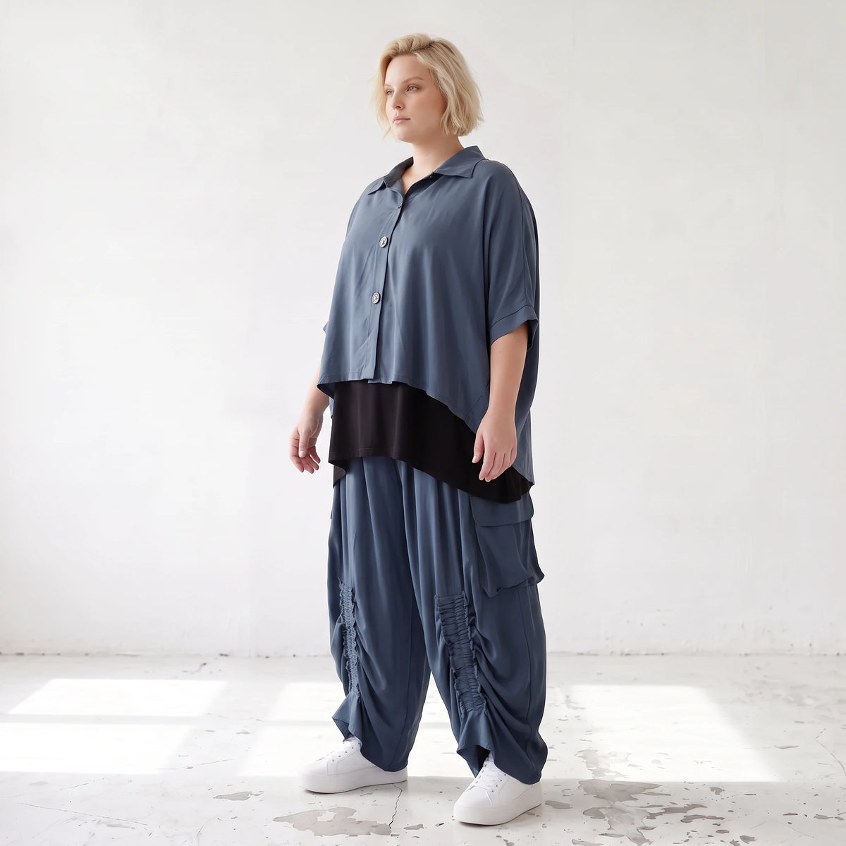 Petrol Bluse aus Lyocelltwill mit Hemdkragen Knopfleiste Rundsaum und 3/4-Arm leicht