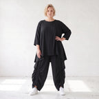Lyocellshirt in A-Linie mit Biesenmuster zipfeligem Saum und 3/4-Arm weich fallend locker