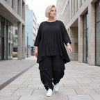 Lyocellshirt in A-Linie mit Biesenmuster zipfeligem Saum und 3/4-Arm weich fallend locker