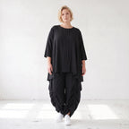 Lyocellshirt in A-Linie mit Biesenmuster zipfeligem Saum und 3/4-Arm weich fallend locker