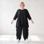 Lyocellshirt in A-Linie mit Biesenmuster zipfeligem Saum und 3/4-Arm weich fallend locker