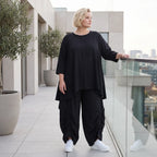 Lyocellshirt in A-Linie mit Biesenmuster zipfeligem Saum und 3/4-Arm weich fallend locker