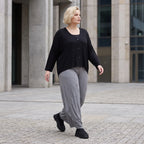 Graue Ballonhose aus Slinkystoff mit Schlupfbund in weiter Form für Büro und Alltag