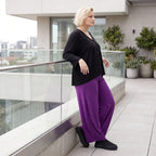 Violette Ballonhose aus softem Slinkystretch mit weitem Bein Flügeltaschen Schlupfbund