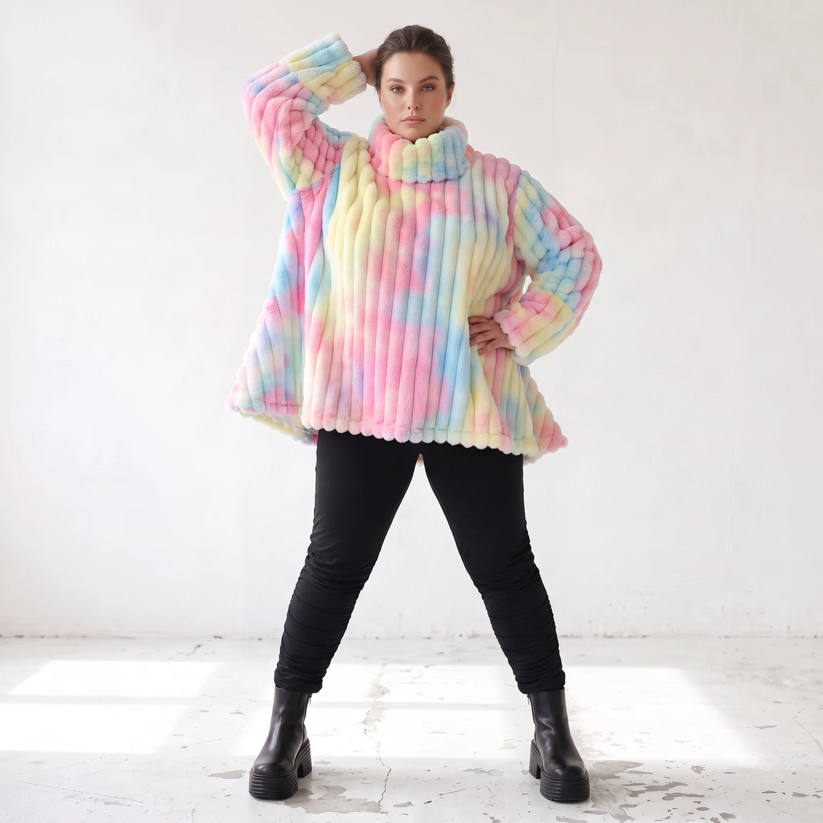 Plüschshirt in A-Linie mit Rollkragen und Langarm weich warm und kuschelig für Winter
