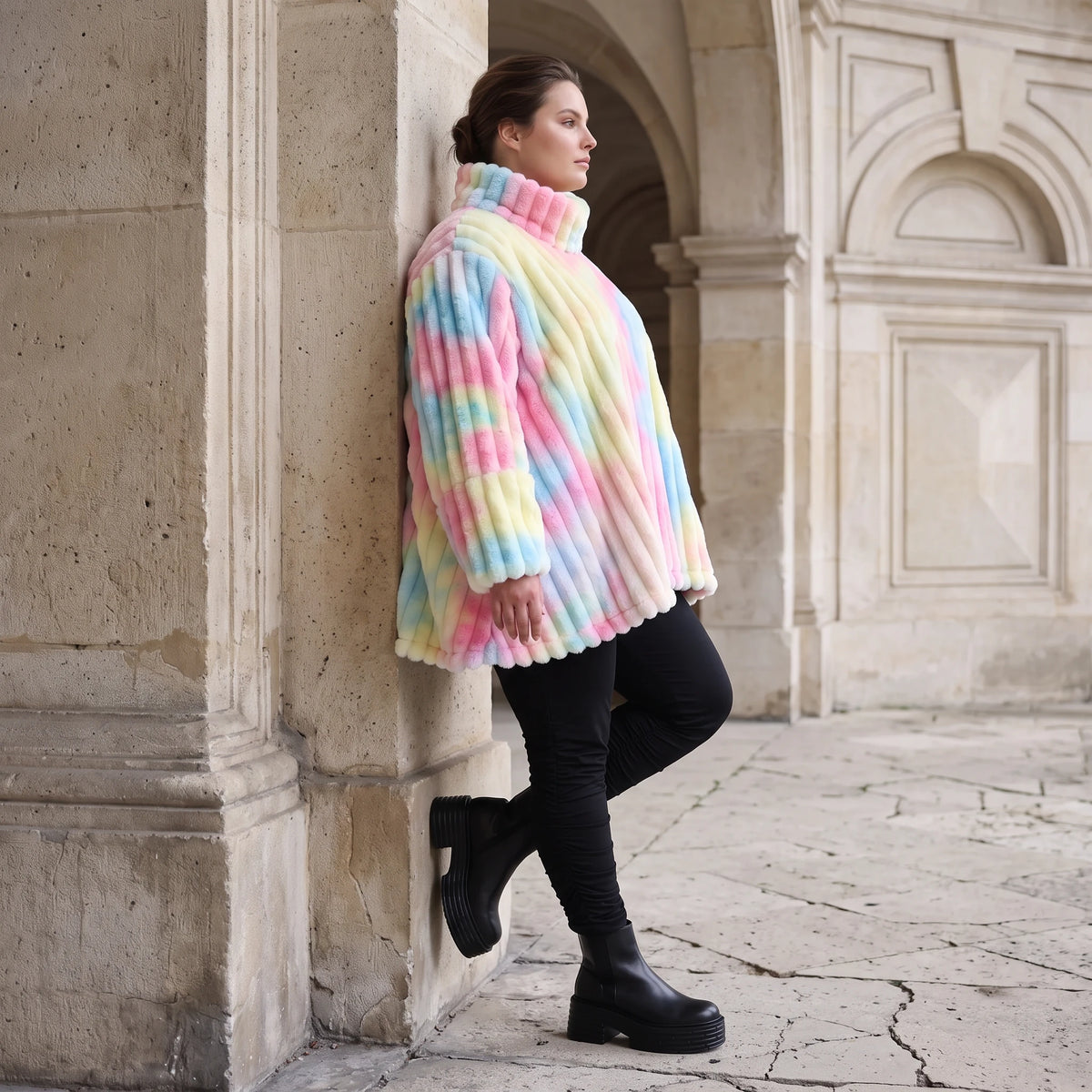 Plüschshirt in A-Linie mit Rollkragen und Langarm weich warm und kuschelig für Winter