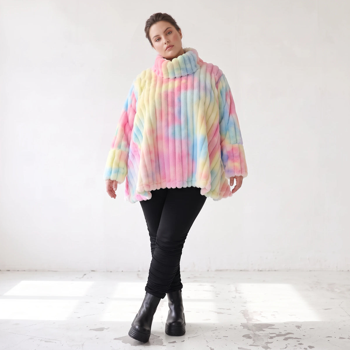 Plüschshirt in A-Linie mit Rollkragen und Langarm weich warm und kuschelig für Winter