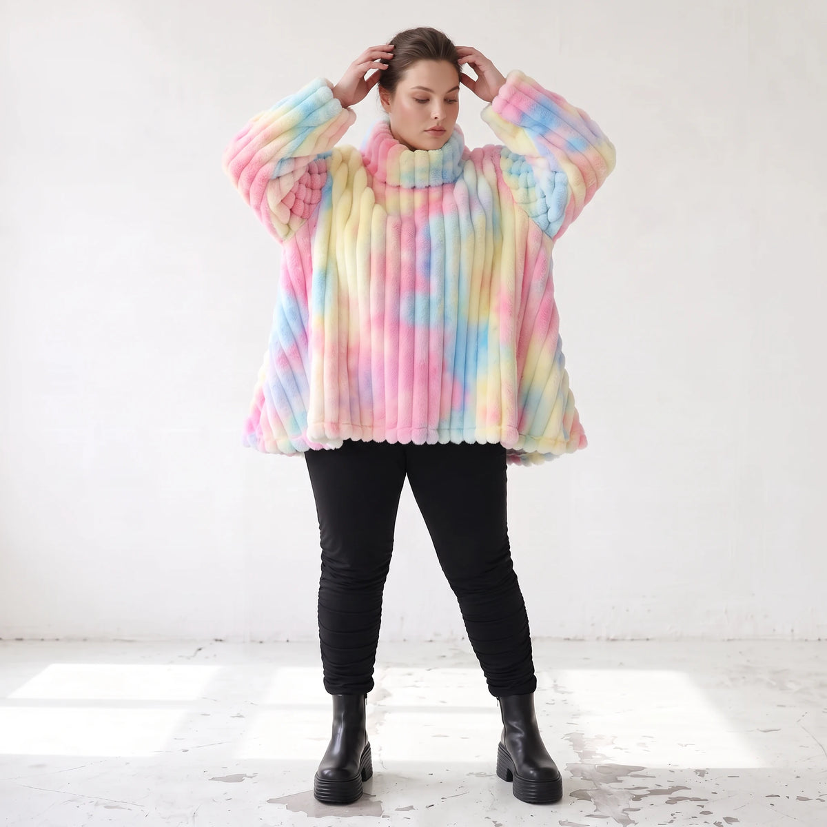 Plüschshirt in A-Linie mit Rollkragen und Langarm weich warm und kuschelig für Winter