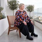 Langarmshirt aus Romanit Jersey in Schwarz/Orange mit Glockenschnitt pflegeleicht weich